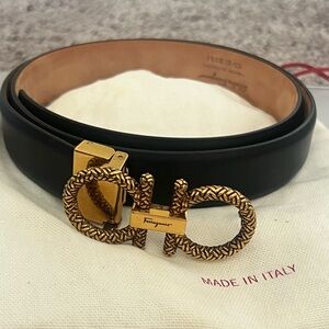Women’s Salvatore Ferragamo Black With Gold Hardware Belt